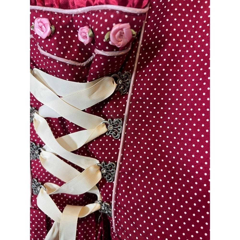 Dirndl Dress XXL Burgundy Polka Dot Oktoberfest Lace Up Bavarian Milkmaid - Picture 7 of 14